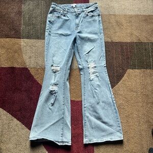 Forever 21 Light Blue Distressed Flare Jeans